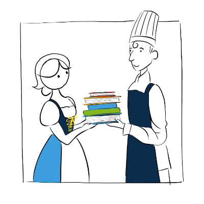 Butter Girl and Bread Boy trade a book.